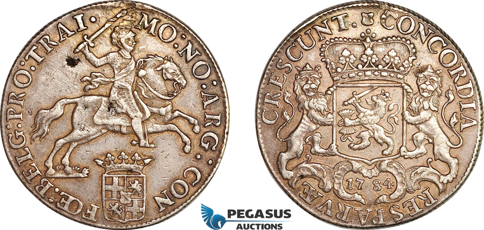 AL786, Netherlands, Utrecht, "Silver Rider" Ducaton 1784, Silver (32.2g) Ex. Mount, flan flaw, XF