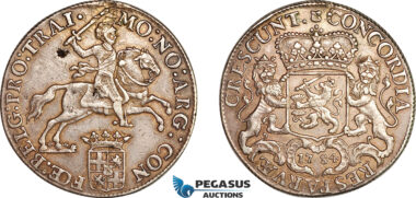 AL786, Netherlands, Utrecht, "Silver Rider" Ducaton 1784, Silver (32.2g) Ex. Mount, flan flaw, XF