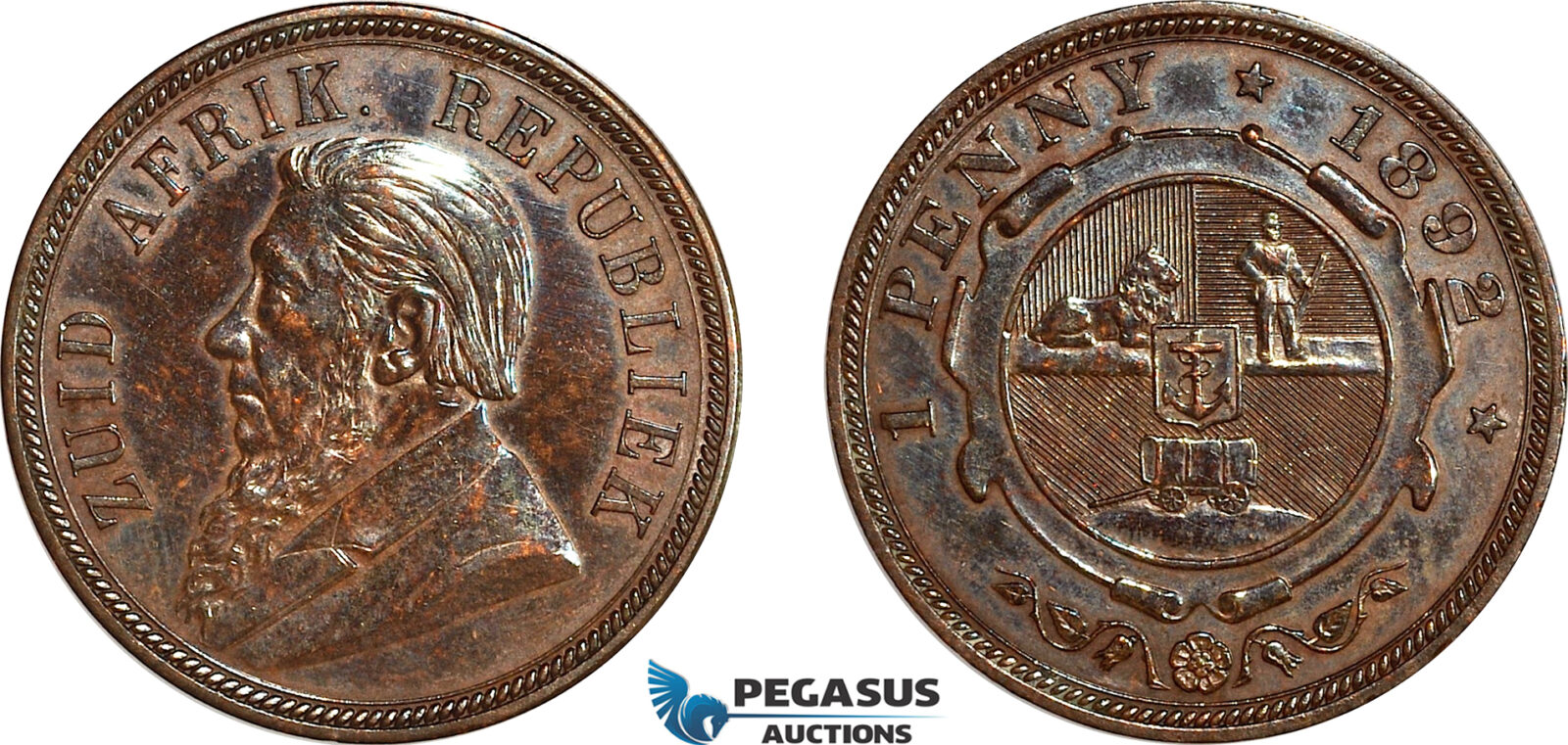 AL788, South Africa (ZAR) 1 Penny 1892, Berlin Mint, Lightly cleaned, AU-UNC