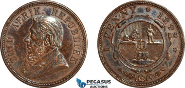 AL788, South Africa (ZAR) 1 Penny 1892, Berlin Mint, Lightly cleaned, AU-UNC