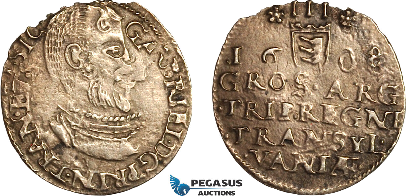 AL790, Transylvania, Gabriel Bathory, 3 Groschen 1608, Silver (1.57g) Flan flaw, XF