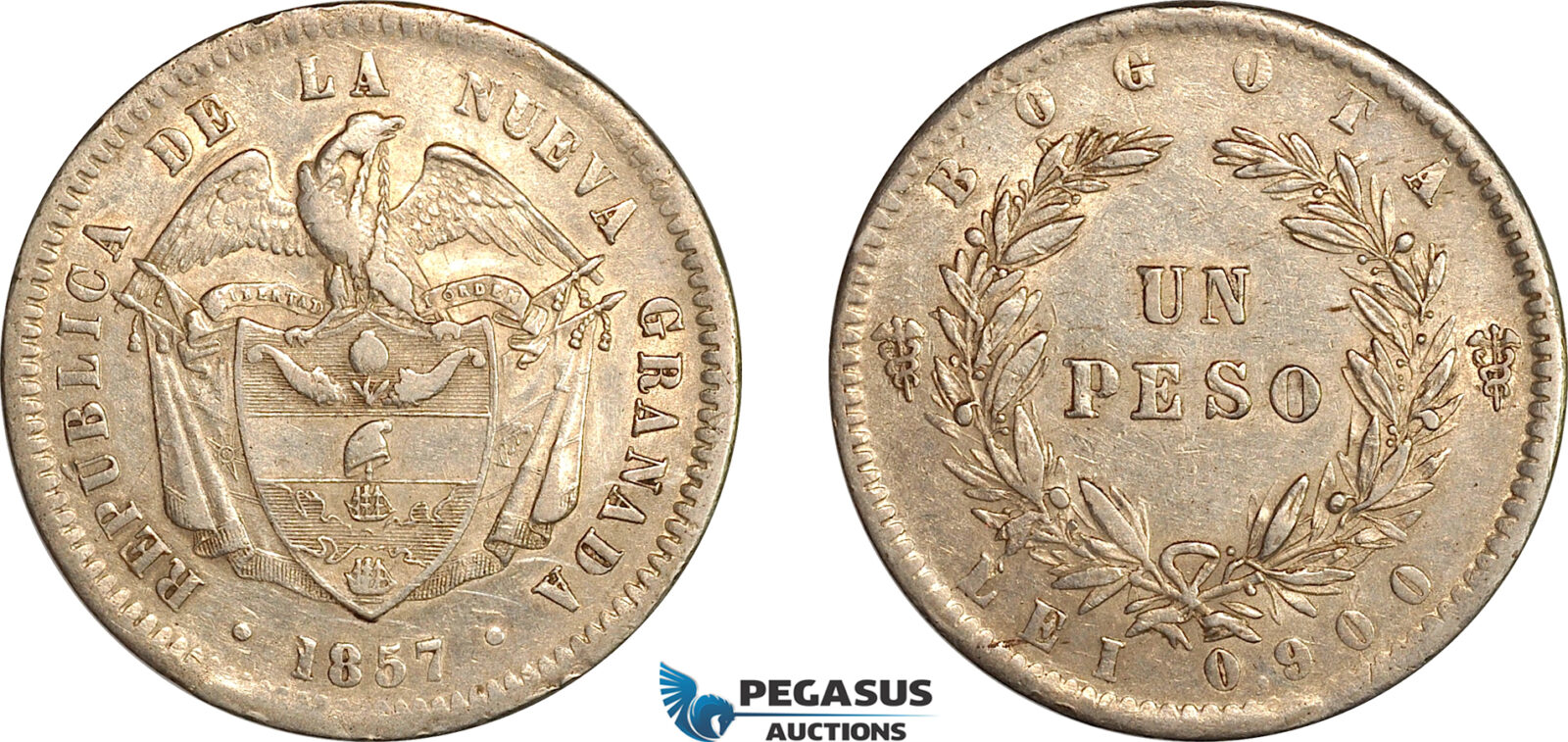 AL795, Colombia, 1 Peso 1857, Bogota Mint, Silver, Some remaining luster! XF