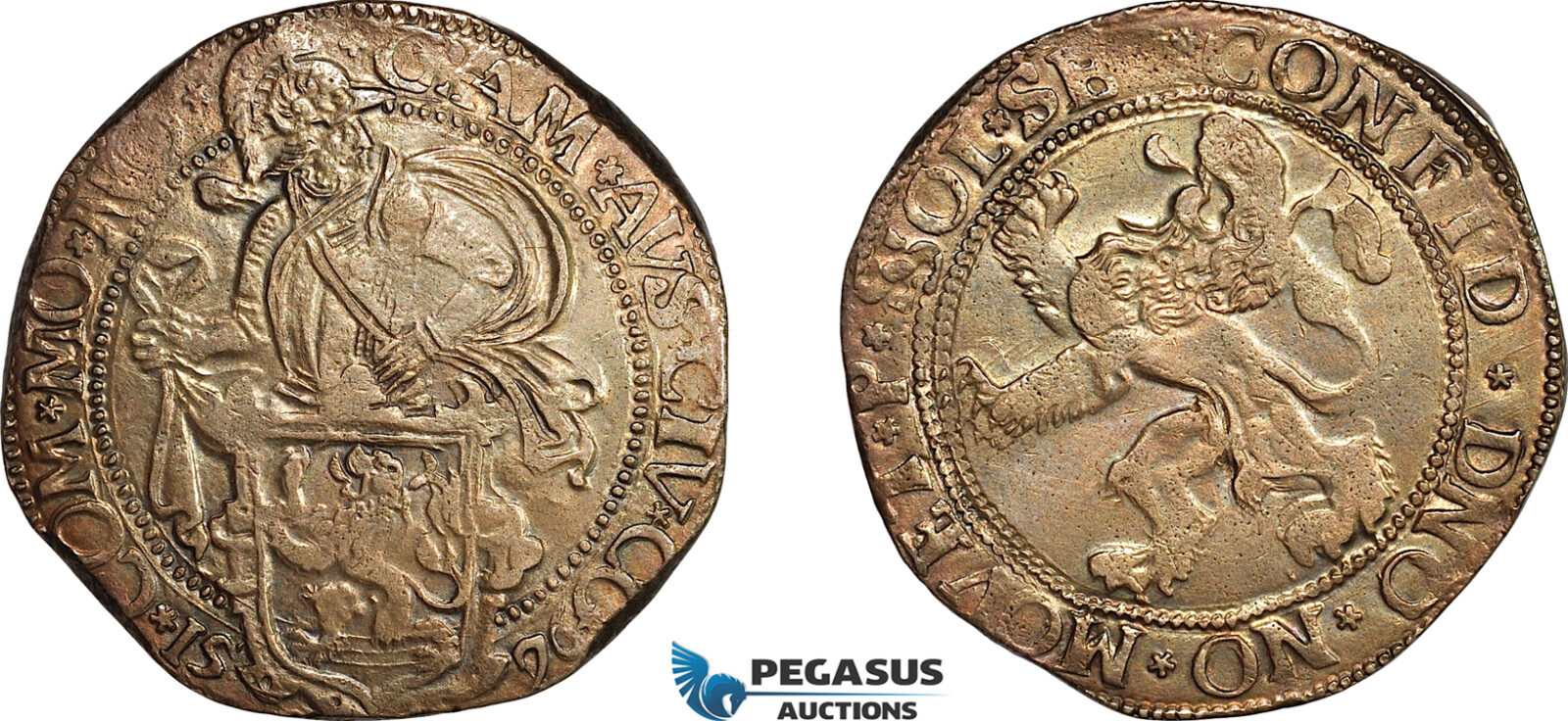 AL798, Italy, Corregio, Camillo D'Austria, Tallero da 70 Soldi (Imitation of a Dutch Leeuwendaalder), 1576 ( Struck between 1597-1605) Silver, (28.36g), Dav-8268, Old cabinet toning, Extremely Rare type and condition, AU-UNC