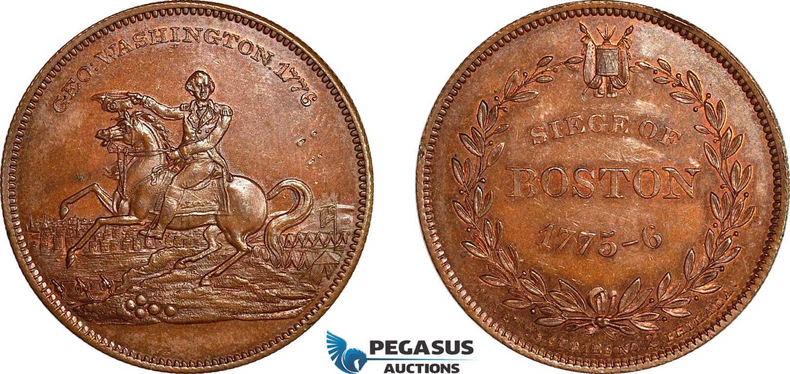AL800, United States, George Washington, Copper Medal 1775-6 (ca. 1859), Siege of Boston, (11.81g) Lovett series 2, Brown, UNC