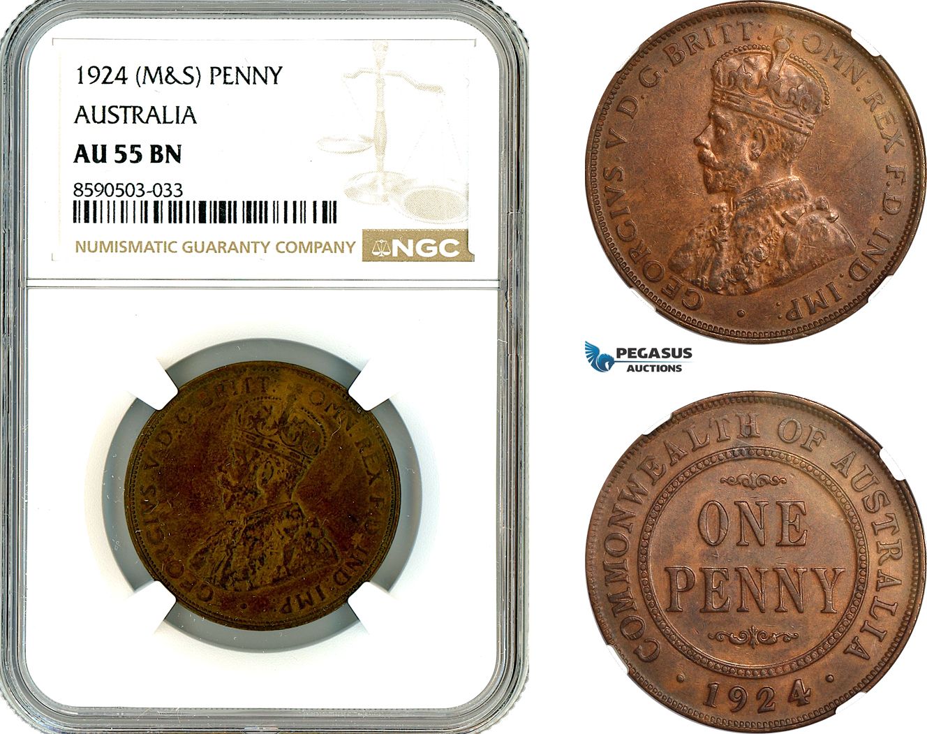 AL807, Australia, George V, 1 Penny 1924 (M&S), NGC AU55BN