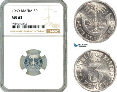 AL808, Biafra, 3 Pence 1969, NGC MS63
