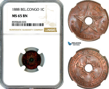 AL809, Belgian Congo, Leopold II, 1 Centime 1888, NGC MS65BN