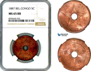 AL811, Belgian Congo, Leopold II, 5 Centimes 1887, NGC MS65RB