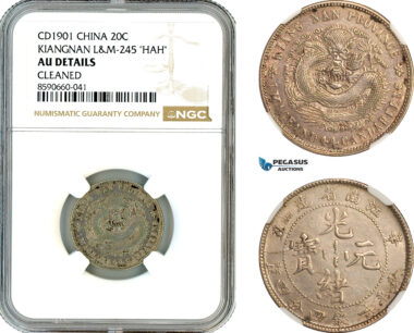 AL822, China, Kiangnan, 20 Cents 1901 “HAH” L&M-245, Silver, NGC AU Details