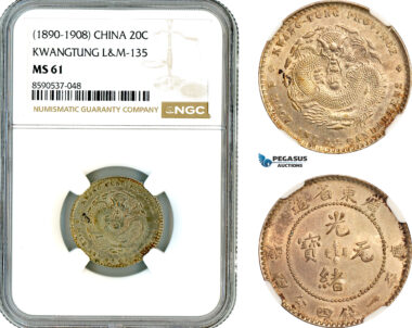 AL826, China, Kwangtung, 20 Cents ND (1890-1908), Silver, L&M-135, NGC MS61