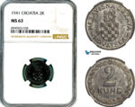 AL831, Croatia, 2 Kune 1941, Zagreb Mint, NGC MS63