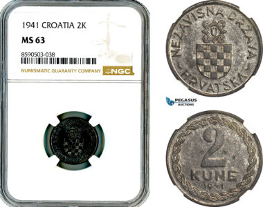 AL831, Croatia, 2 Kune 1941, Zagreb Mint, NGC MS63