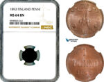 AL835, Finland, Alexander III. of Russia, 1 Penni 1893, Helsinki Mint, NGC MS64BN