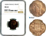 AL836, France, Charles X, 1 Franc 1828 W, Lille Mint, Silver, NGC MS64