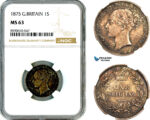 AL841, Great Britain, Victoria, 1 Shilling 1875, London Mint, Silver, “Die# 68” NGC MS63