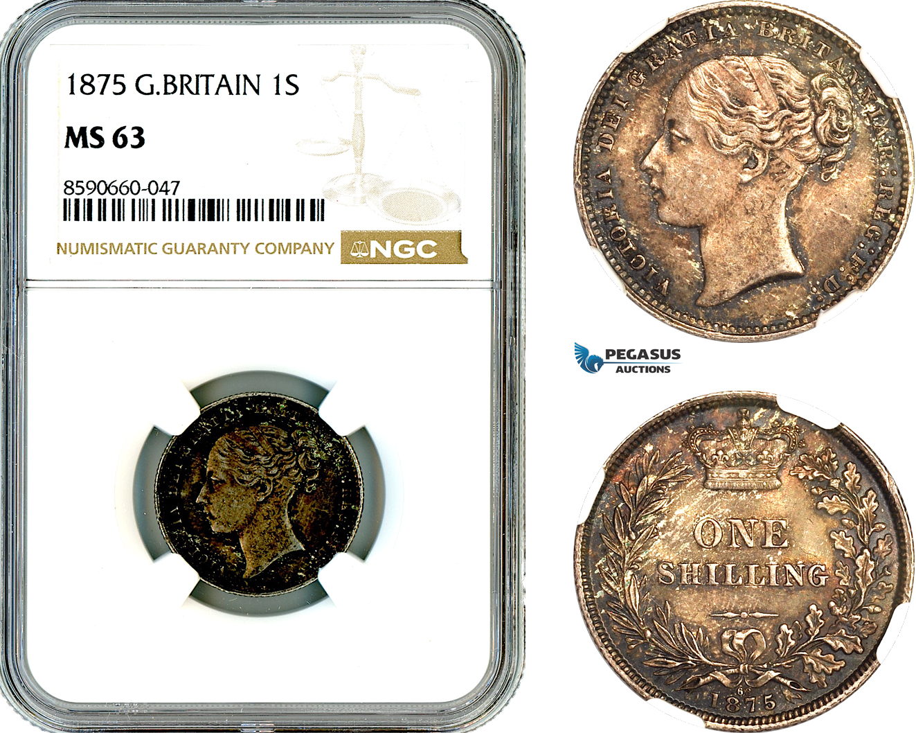 AL841, Great Britain, Victoria, 1 Shilling 1875, London Mint, Silver, “Die# 68” NGC MS63