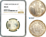 AL846, Switzerland, 2 Francs 1948 B, Bern Mint, Silver, NGC MS65