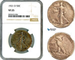 AL847, United States, Walking Liberty Half Dollar (50C) 1921 D, Denver Mint, Silver, NGC VF25