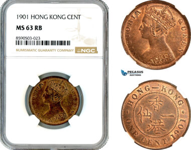 AL848, Hong Kong, Victoria, 1 Cent 1901, London Mint, NGC MS63RB