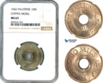 AL849, Palestine, 10 Mils 1942, London Mint, Copper-Nickel, NGC MS63