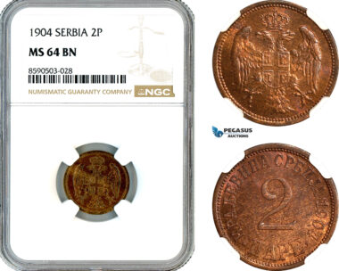 AL852, Serbia, Alexander I, 2 Para 1904, NGC MS64BN