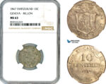 AL853, Switzerland, Geneva, 10 Centimes 1847, Billon, NGC MS63