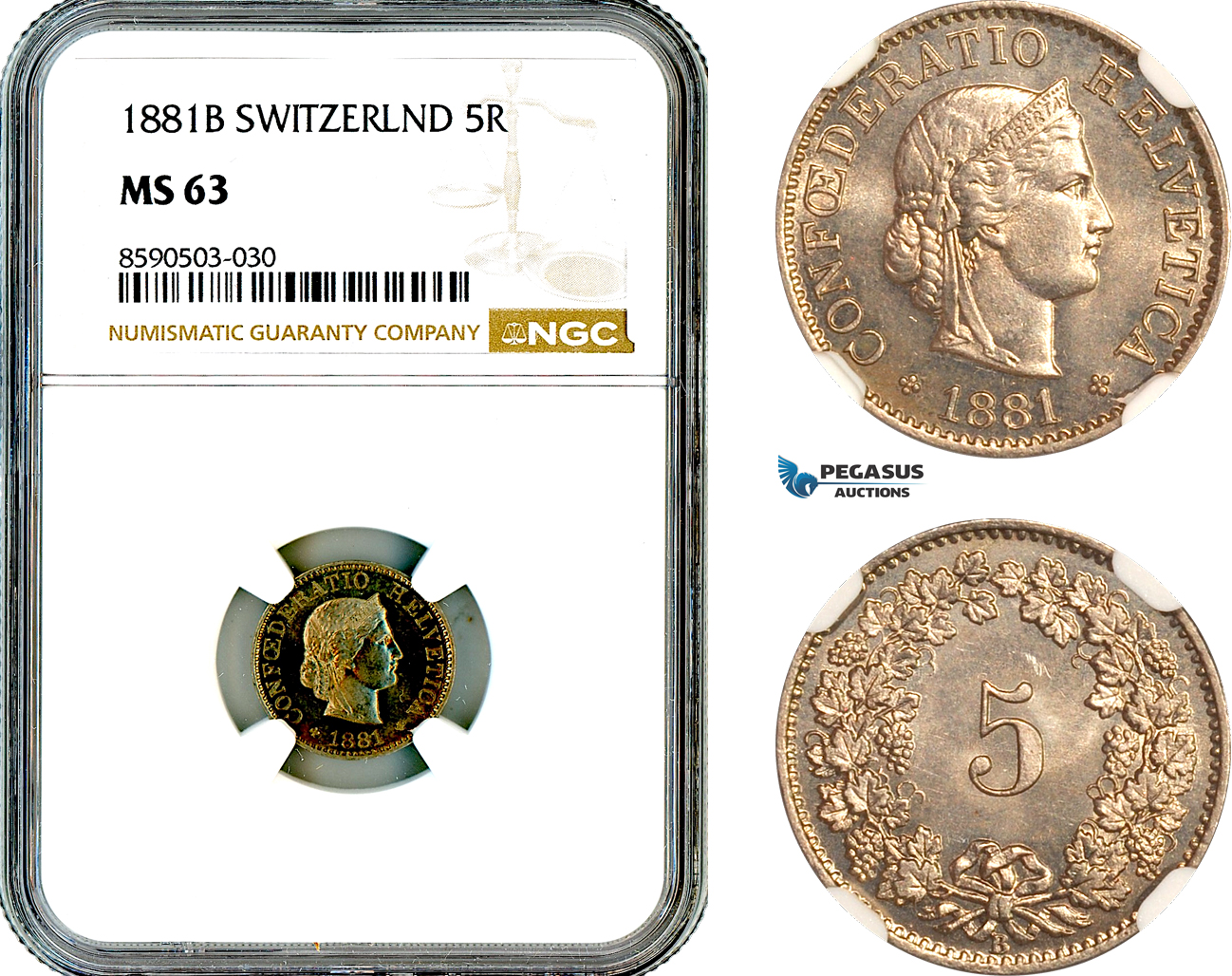 AL854, Switzerland, 5 Rappen 1881 B, Bern Mint, NGC MS63