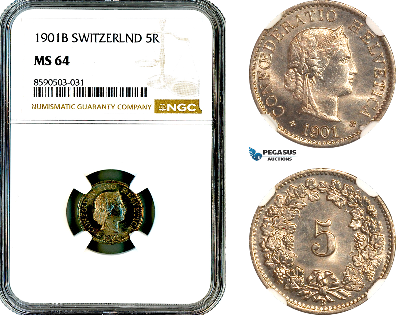 AL855, Switzerland, 5 Rappen 1901 B, Bern Mint, NGC MS64