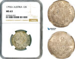 AL856, Austria, Franz II, 12 Kreuzer 1795 A, Vienna Mint, Silver, NGC MS63