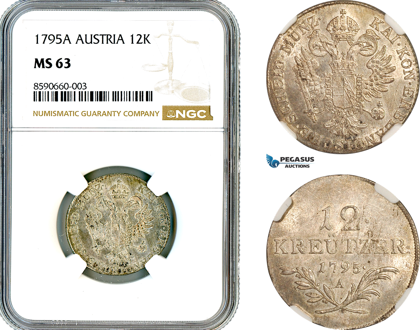 AL856, Austria, Franz II, 12 Kreuzer 1795 A, Vienna Mint, Silver, NGC MS63