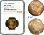 AL857, Austria, Franz II, 20 Kreuzer 1830 B, Kremnitz Mint, Silver, NGC UNC Details