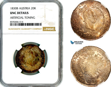AL857, Austria, Franz II, 20 Kreuzer 1830 B, Kremnitz Mint, Silver, NGC UNC Details