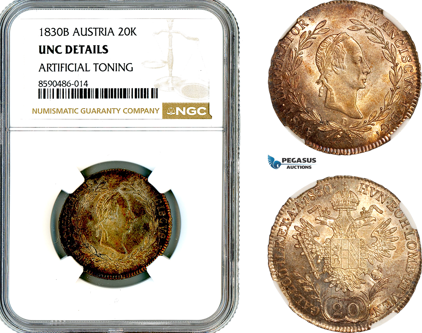 AL857, Austria, Franz II, 20 Kreuzer 1830 B, Kremnitz Mint, Silver, NGC UNC Details