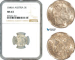 AL859, Austria, Ferdinand I, 3 Kreuzer 1846 A, Vienna Mint, Silver, NGC MS63