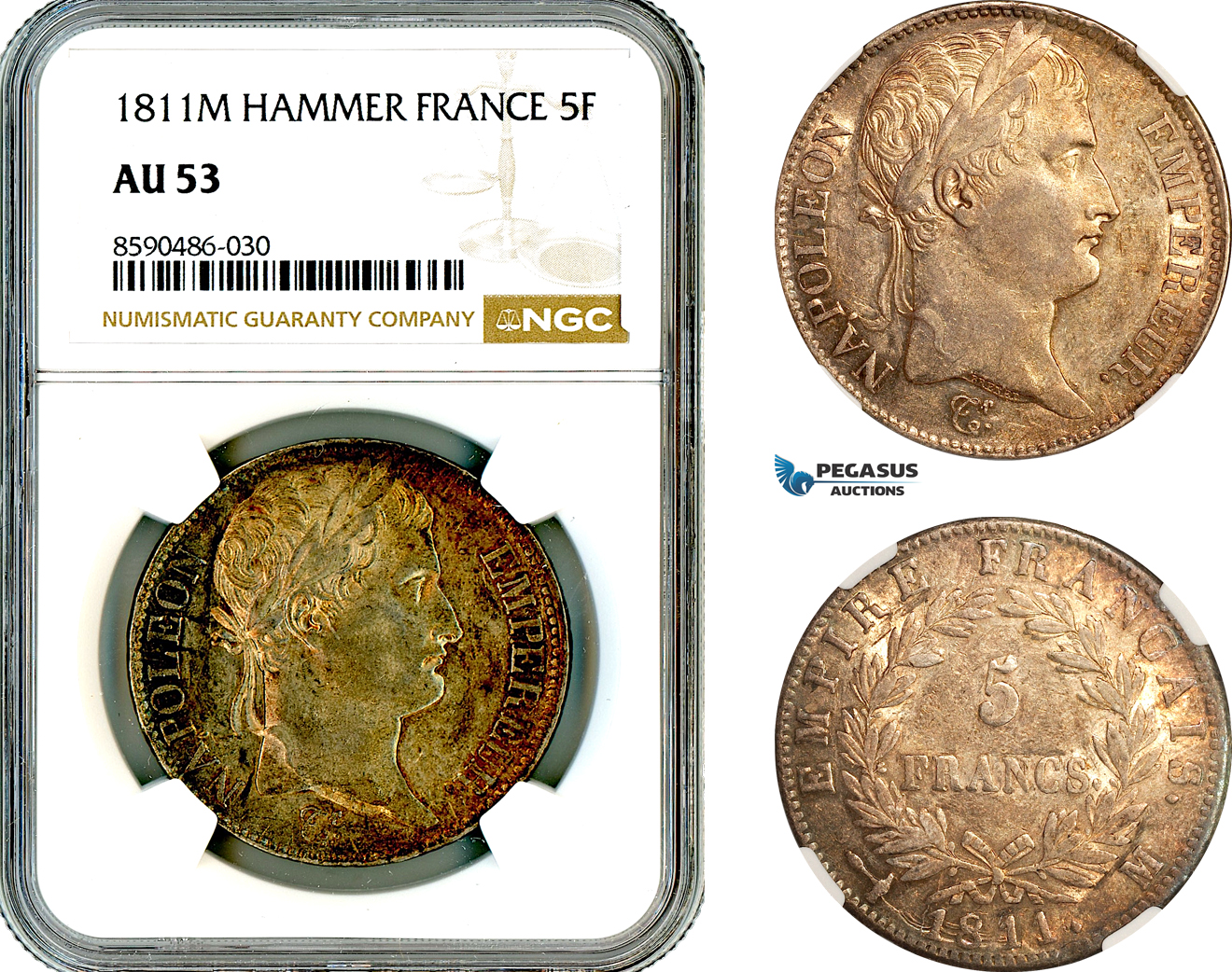 AL867, France, Napoleon, 5 Francs 1811 M, Toulouse Mint, Silver, NGC AU53