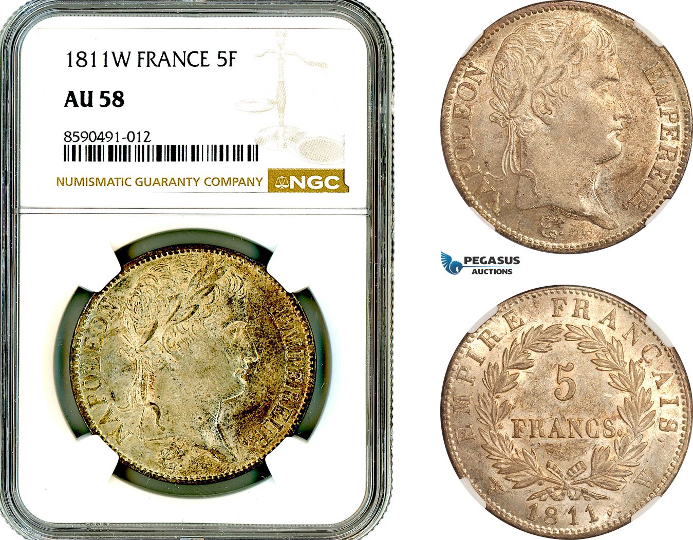 AL868, France, Napoleon, 5 Francs 1811 W, Lille Mint, Silver, NGC AU58