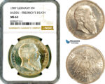 AL871, Germany, Baden, Friedrich I, 5 Mark 1907, Karlsruhe Mint, Frederick’s Death, Silver, NGC MS63
