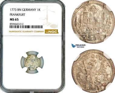 AL874, Germany, Frankfurt, “City View” 1 Kreuzer 1773 BN, Silver, NGC MS65
