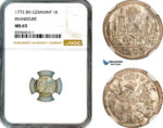 AL875, Germany, Frankfurt, “City View” 1 Kreuzer 1773 BN, Silver, NGC MS65