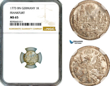 AL875, Germany, Frankfurt, “City View” 1 Kreuzer 1773 BN, Silver, NGC MS65