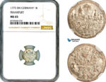 AL876, Germany, Frankfurt, “City View” 1 Kreuzer 1773 BN, Silver, NGC MS65