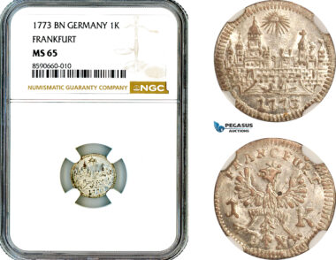 AL876, Germany, Frankfurt, “City View” 1 Kreuzer 1773 BN, Silver, NGC MS65