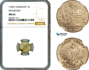 AL878, Germany, Frankfurt, “City View” 1 Kreuzer ND (1839), Silver, NGC MS65