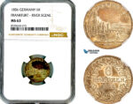 AL879, Germany, Frankfurt, ”City View” 6 Kreuzer 1856, River Scene, Silver, NGC MS63