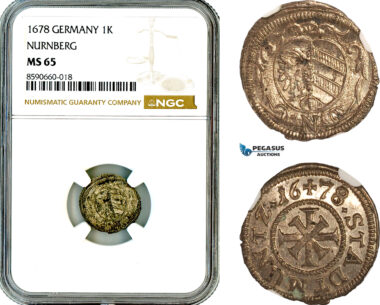 AL881, Germany, Nuremberg, 1 Kreuzer 1678, Silver, NGC MS65