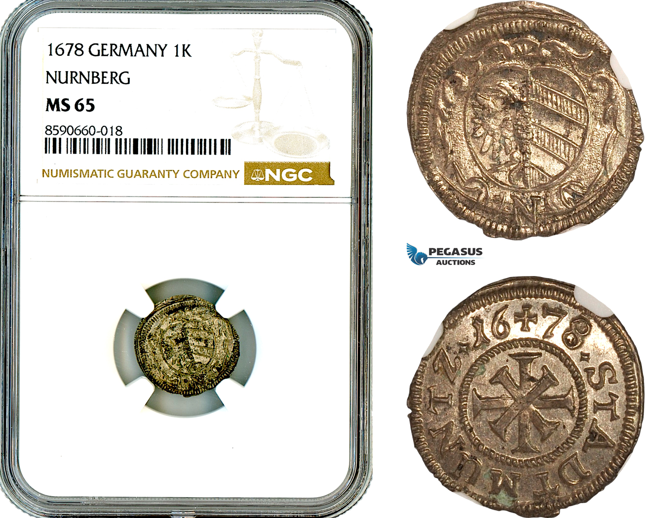 AL881, Germany, Nuremberg, 1 Kreuzer 1678, Silver, NGC MS65