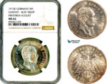 AL885, Germany, Saxony, Frederick August III, 3 Mark 1913 E, Muldenhutten Mint, Silver, NGC MS62