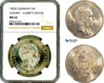 AL886, Germany, Saxony, Albert I, 5 Mark 1902 E, Muldenhutten Mint, Albert's Death, Silver, NGC MS62
