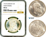 AL888, Germany, Wurttemberg, Wilhelm II, 3 Mark 1914 F, Stuttgart Mint, Silver, NGC MS62
