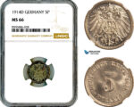 AL889, Germany, Wilhelm II, 5 Pfennig 1914 D, Munich Mint, NGC MS66